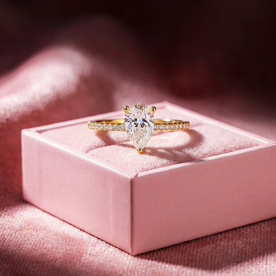 Pear Cut Moissanite Pavé Gold Ring | 925 Sterling Silver | PRM7184