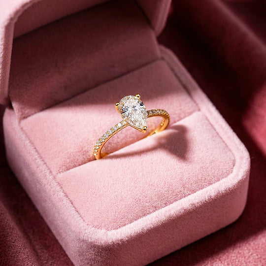 Pear Cut Moissanite Pavé Gold Ring | 925 Sterling Silver | PRM7184
