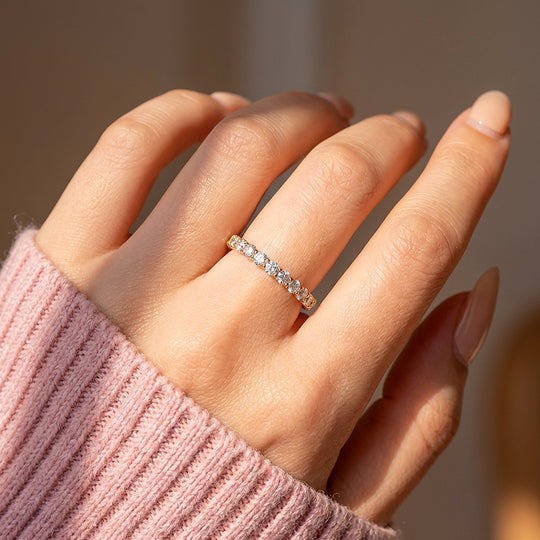 Moissanite Stackable Gold Band Ring | 925 Sterling Silver | PRM7185