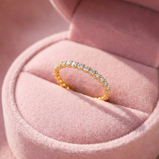 Moissanite Stackable Gold Band Ring | 925 Sterling Silver | PRM7185