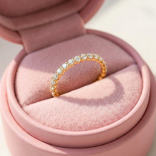 Moissanite Stackable Gold Band Ring | 925 Sterling Silver | PRM7185