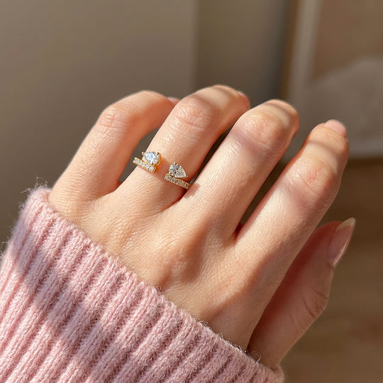 Dual Pear Open Cuff Moissanite Ring | 925 Sterling Silver | PRM7186