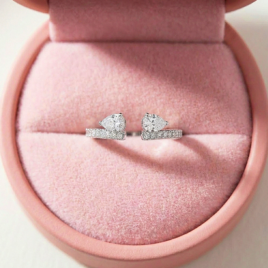 Dual Pear Open Cuff Moissanite Ring | 925 Sterling Silver | PRM7186