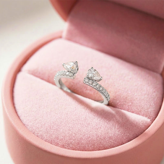 Dual Pear Open Cuff Moissanite Ring | 925 Sterling Silver | PRM7186