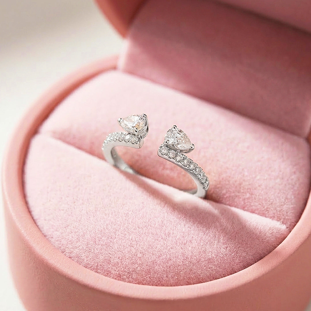Dual Pear Open Cuff Moissanite Ring | 925 Sterling Silver | PRM7186
