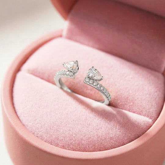 Dual Pear Open Cuff Moissanite Ring | 925 Sterling Silver | PRM7186