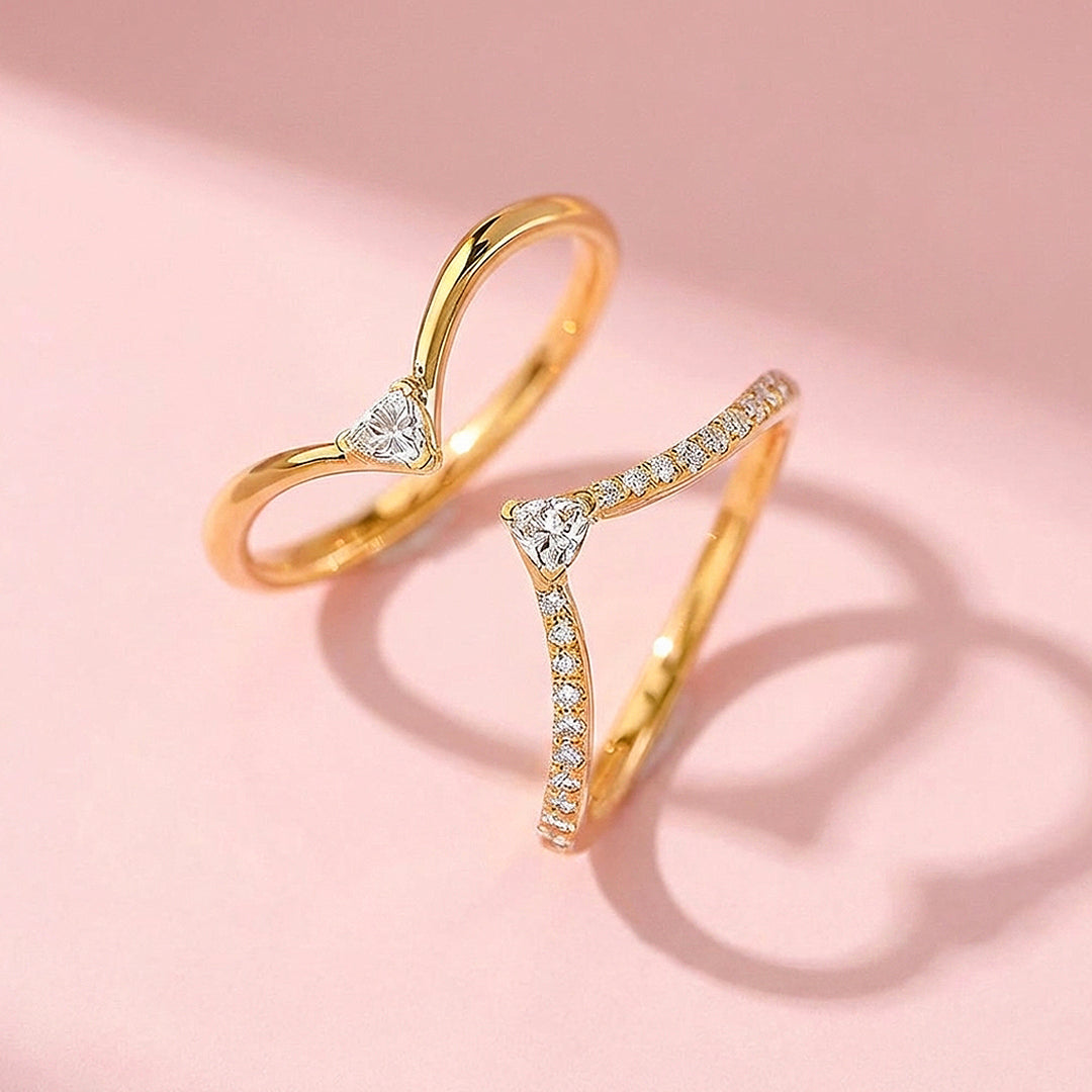 Heart Chevron Moissanite Ring Set | 925 Sterling Silver | PRM7188