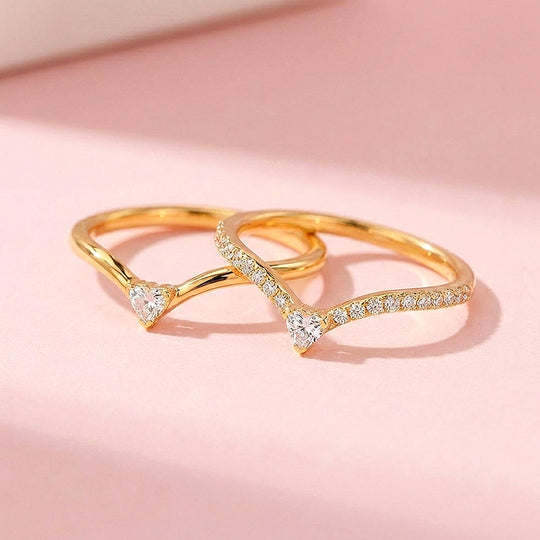 Heart Chevron Moissanite Ring Set | 925 Sterling Silver | PRM7188