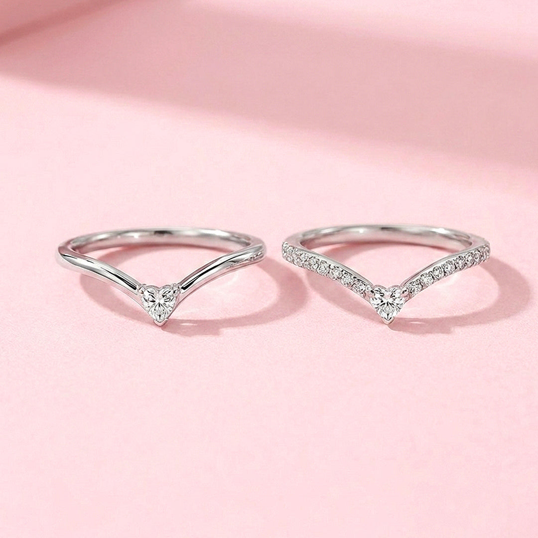 Heart Chevron Moissanite Ring Set | 925 Sterling Silver | PRM7188