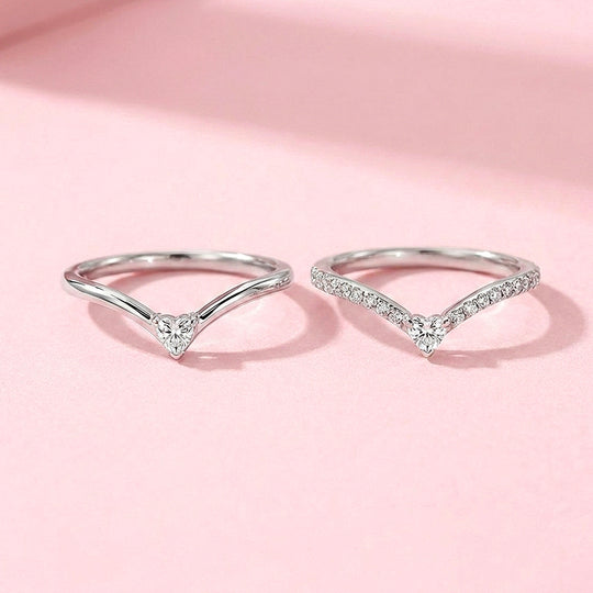Heart Chevron Moissanite Ring Set | 925 Sterling Silver | PRM7188