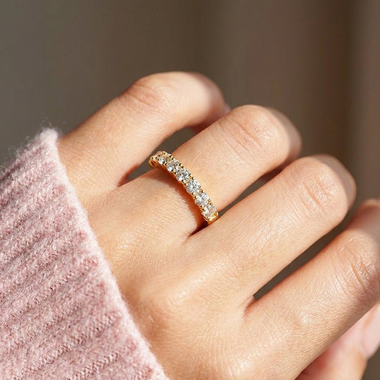 Moissanite Stackable Gold Band Ring | 925 Sterling Silver | PRM7189