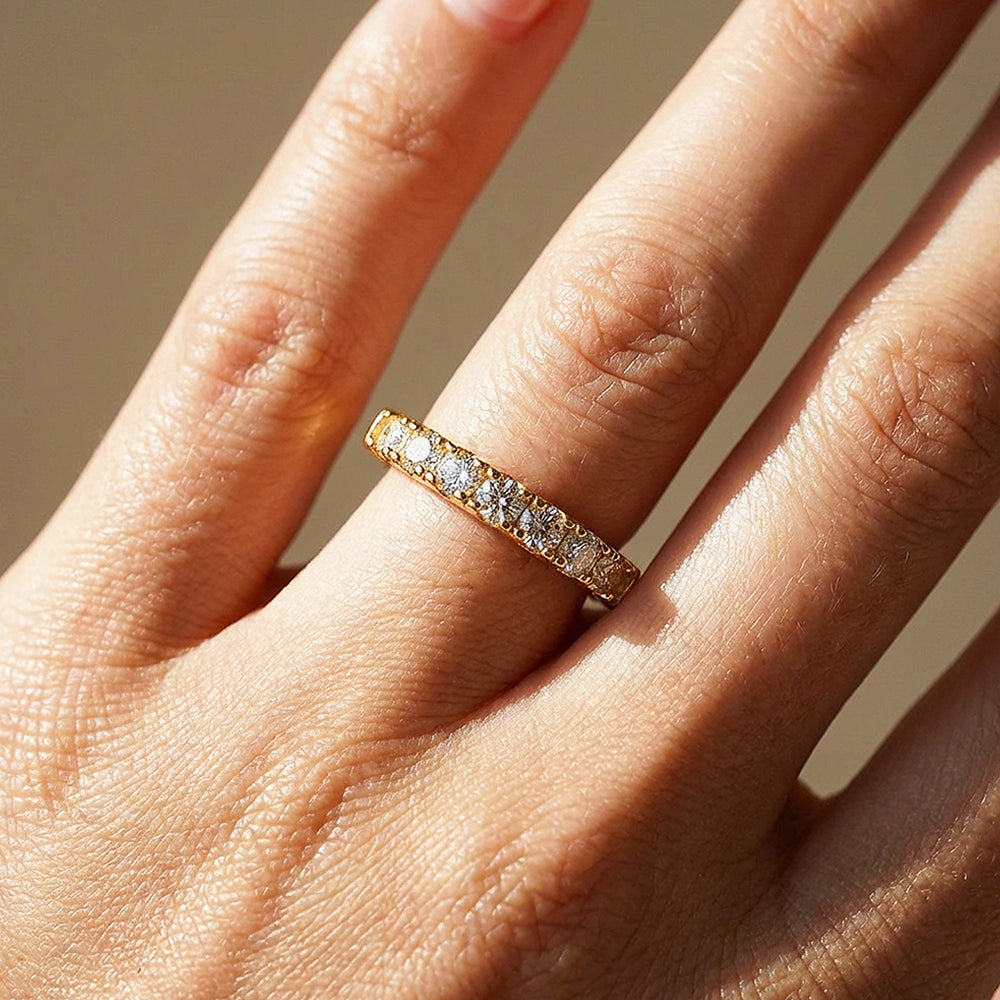 Moissanite Stackable Gold Band Ring | 925 Sterling Silver | PRM7189