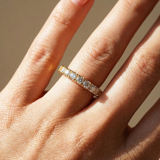 Moissanite Stackable Gold Band Ring | 925 Sterling Silver | PRM7189