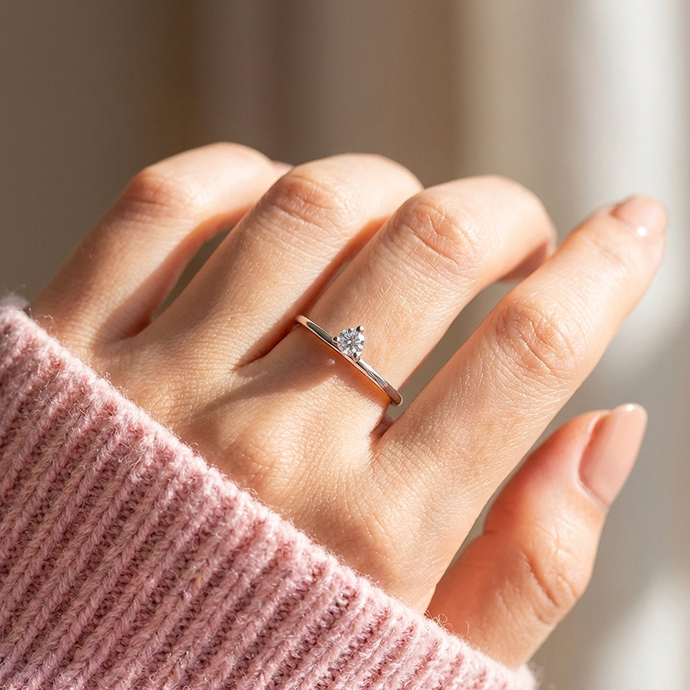 Dainty Moissanite Solitaire Ring | 925 Sterling Silver | PRM7190
