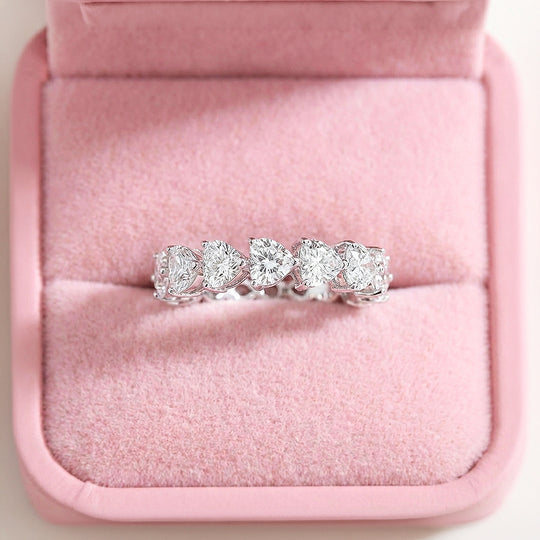 Heart Shape Moissanite Band Ring | 925 Sterling Silver | PRM7192