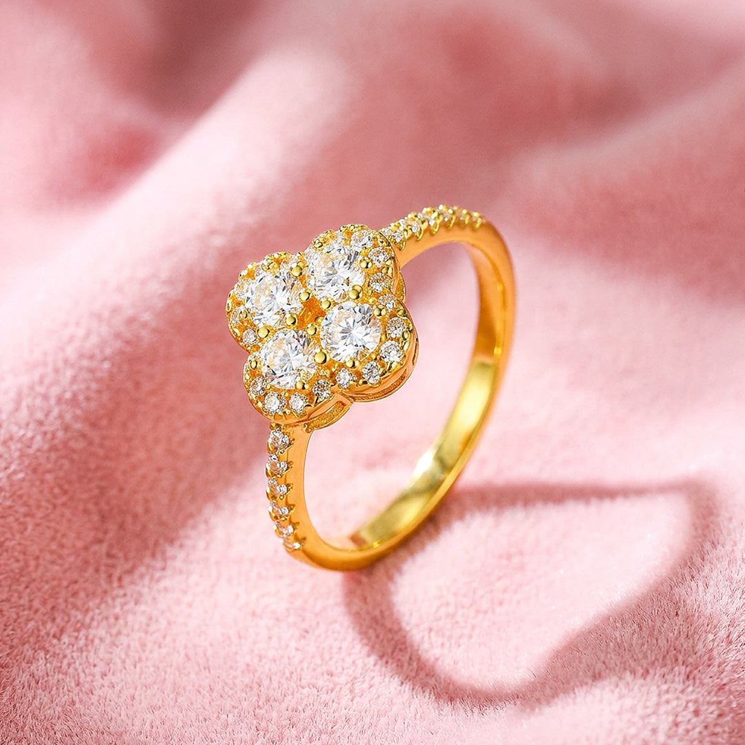 Four Leaf Clover Moissanite Gold Ring | 925 Sterling Silver | PRM7195