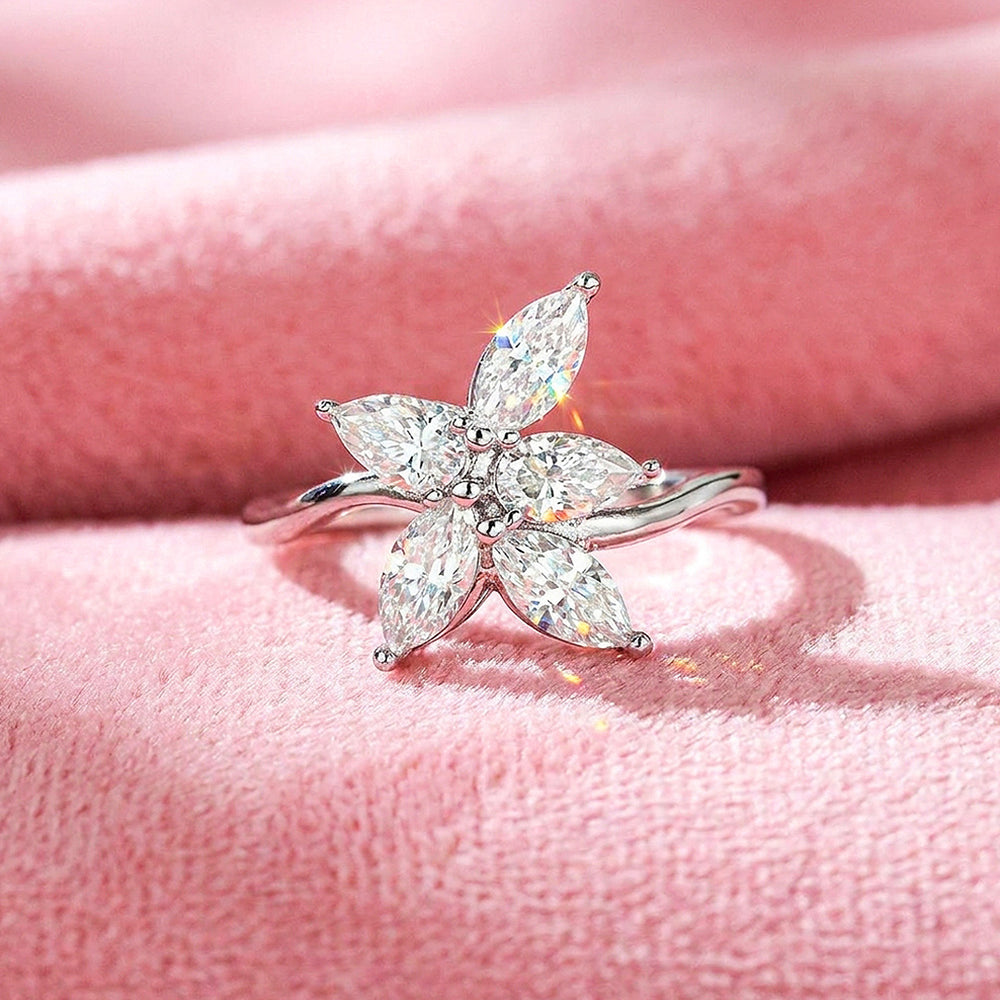 Marquise Flower Moissanite Ring | 925 Sterling Silver | PRM7196