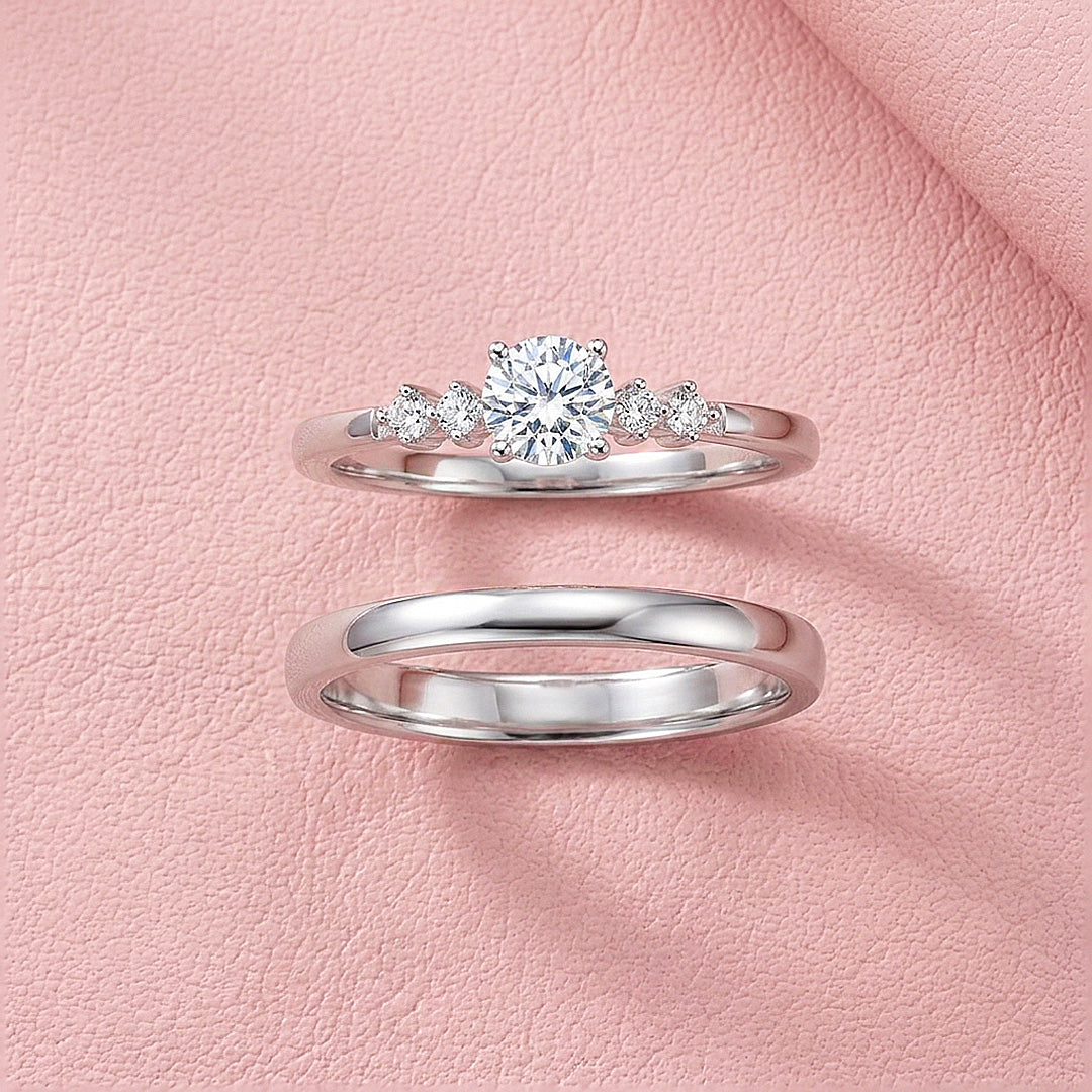 Pavé-Accent Moissanite Engagement Ring Set of 2 | 925 Silver | PRM7199