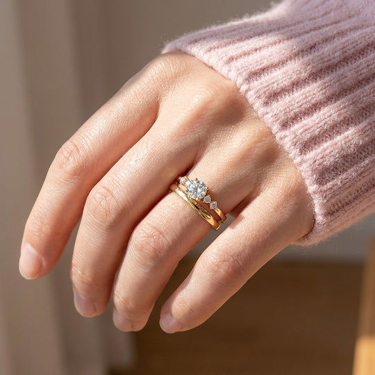 Pavé-Accent Moissanite Engagement Ring Set of 2 | 925 Silver | PRM7199