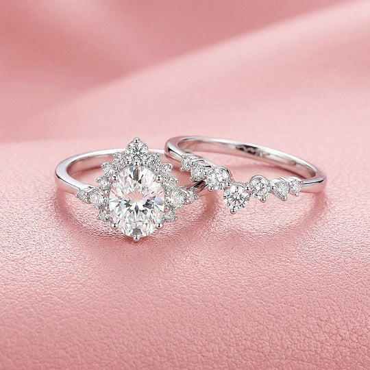 Pear-Halo Moissanite Engagement Ring Set of 2 | 925 Silver | PRM7200