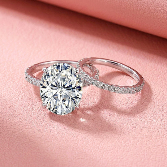 Oval-Cut Moissanite Engagement Ring Set of 2 | 925 Silver | PRM7201