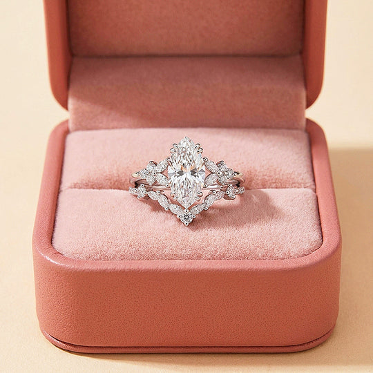 Marquise-Cut Moissanite Engagement Ring Set of 2 | 925 Silver | PRM7202