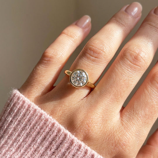 Round Moissanite Bezel Solitaire Ring | 925 Sterling Silver | PRM7214