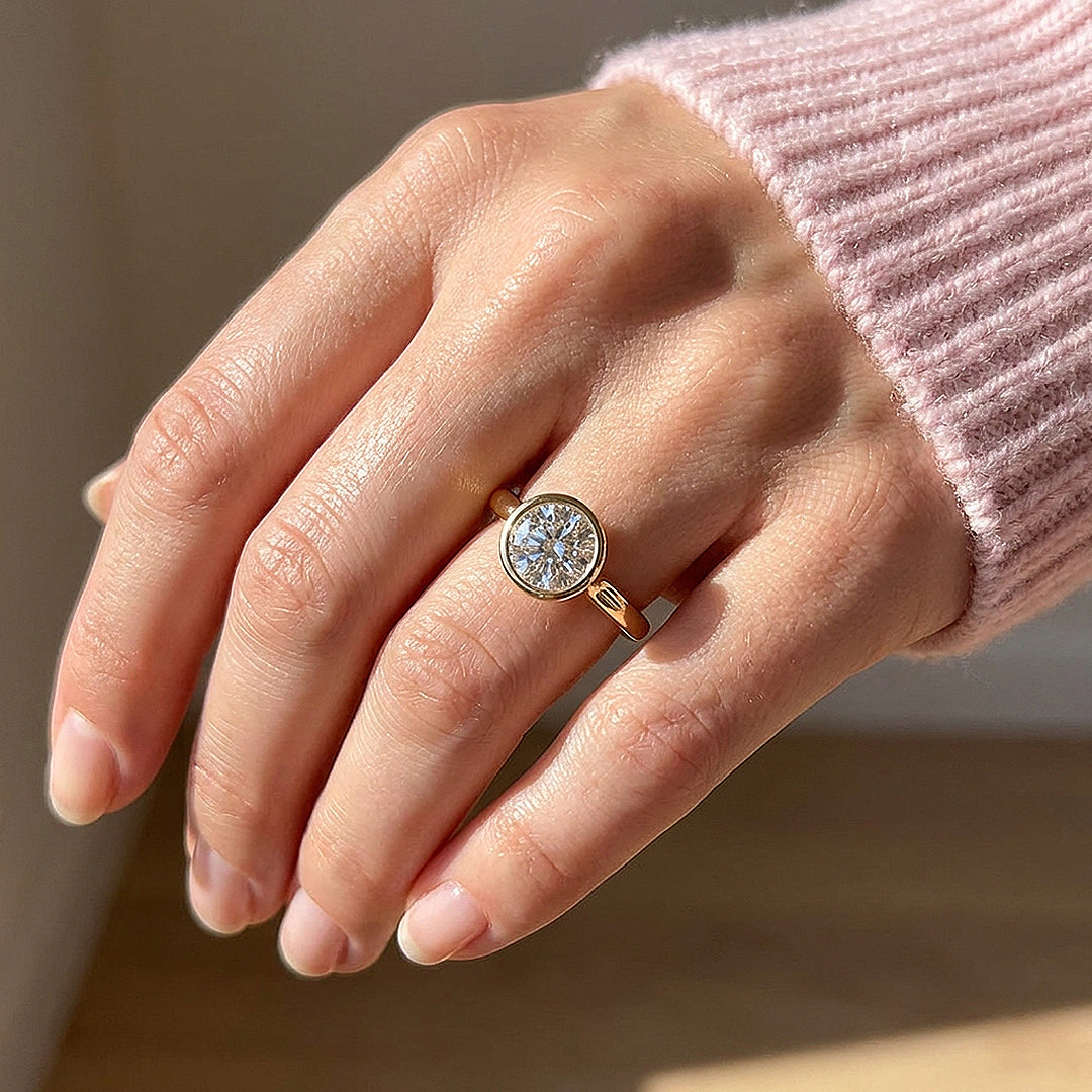 Round Moissanite Bezel Solitaire Ring | 925 Sterling Silver | PRM7214