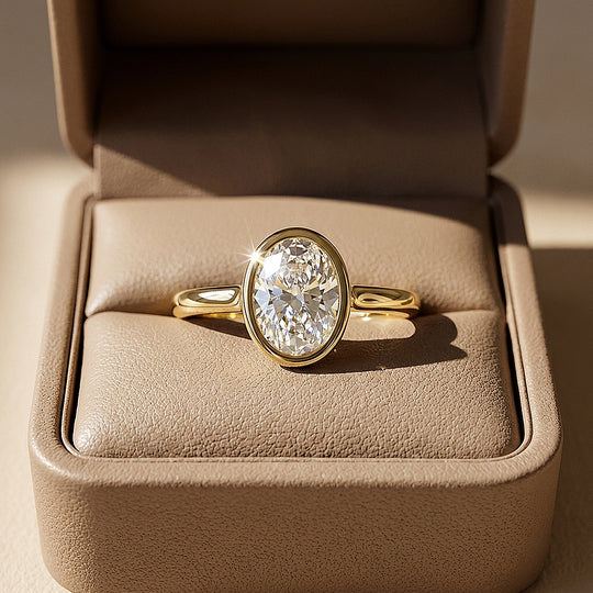 Oval Moissanite Bezel Solitaire Ring | 925 Sterling Silver | PRM7215