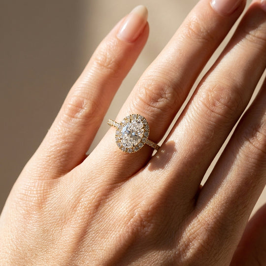 Oval Moissanite Halo Ring | 925 Sterling Silver | PRM7219