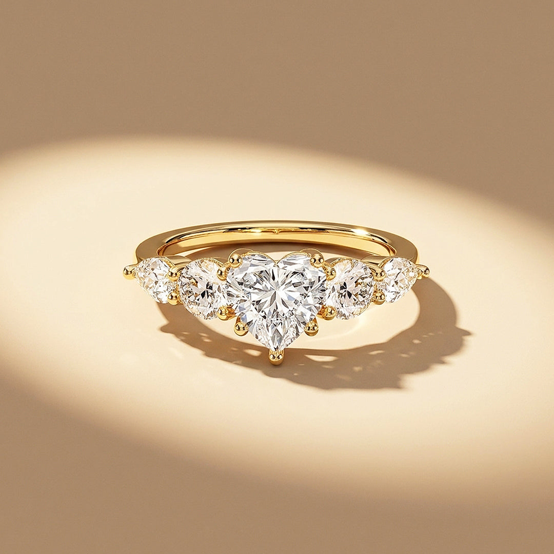 Five-Stone Heart Moissanite Ring | 925 Sterling Silver | PRM7223