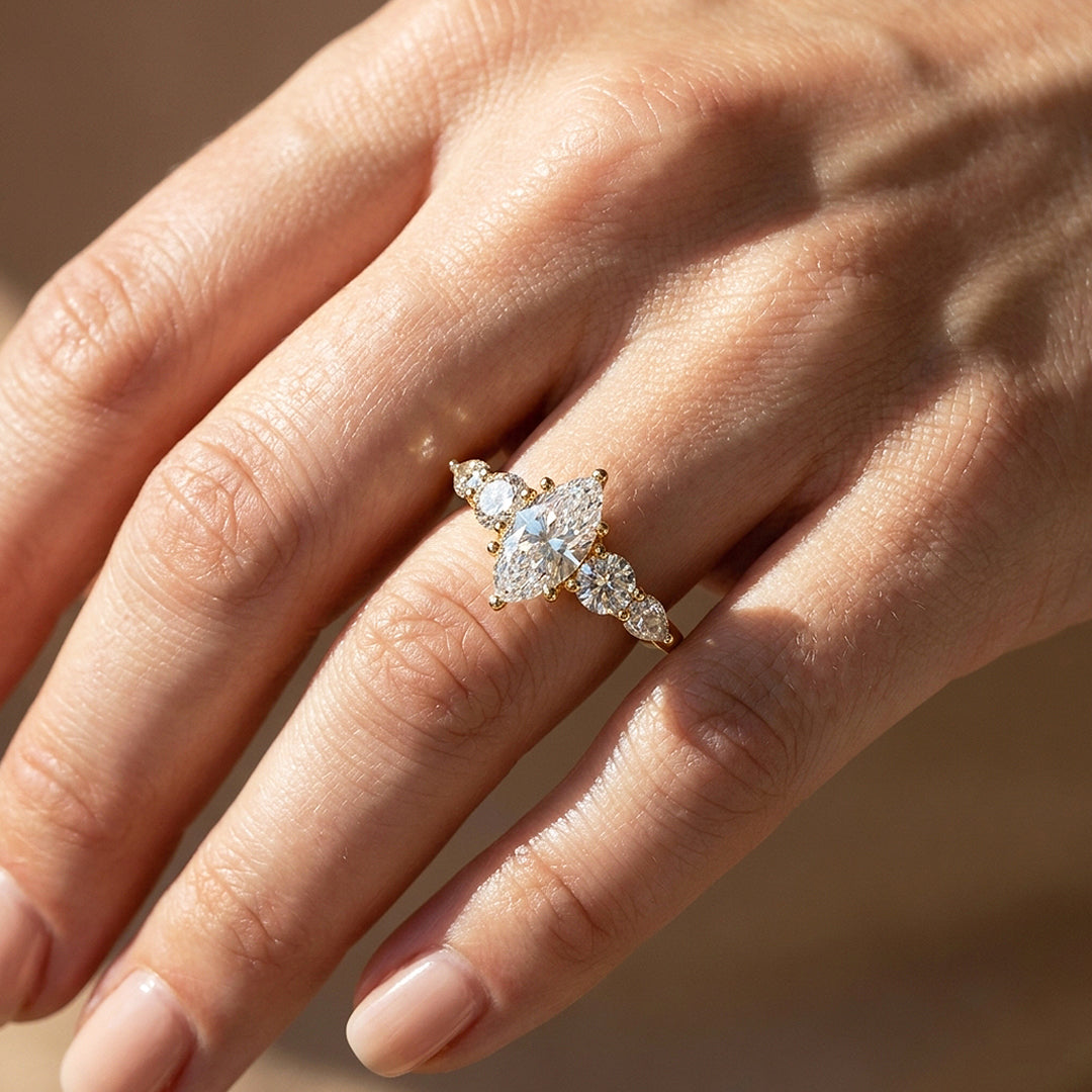Five-Stone Marquise Moissanite Ring | 925 Sterling Silver | PRM7224