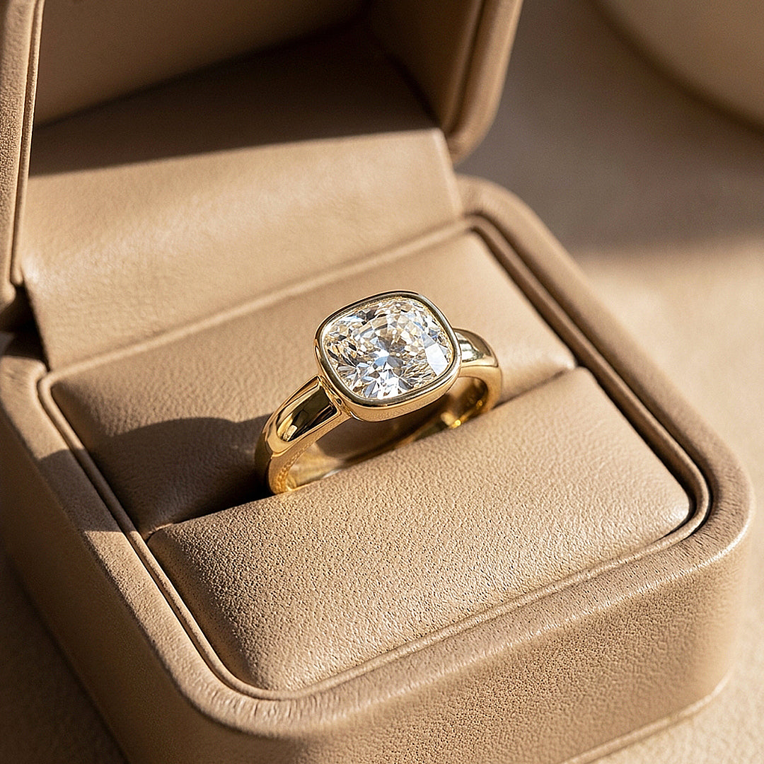 2 Carat Cushion Moissanite East-West Bezel Solitaire Ring | 925 Sterling Silver | PRM7229