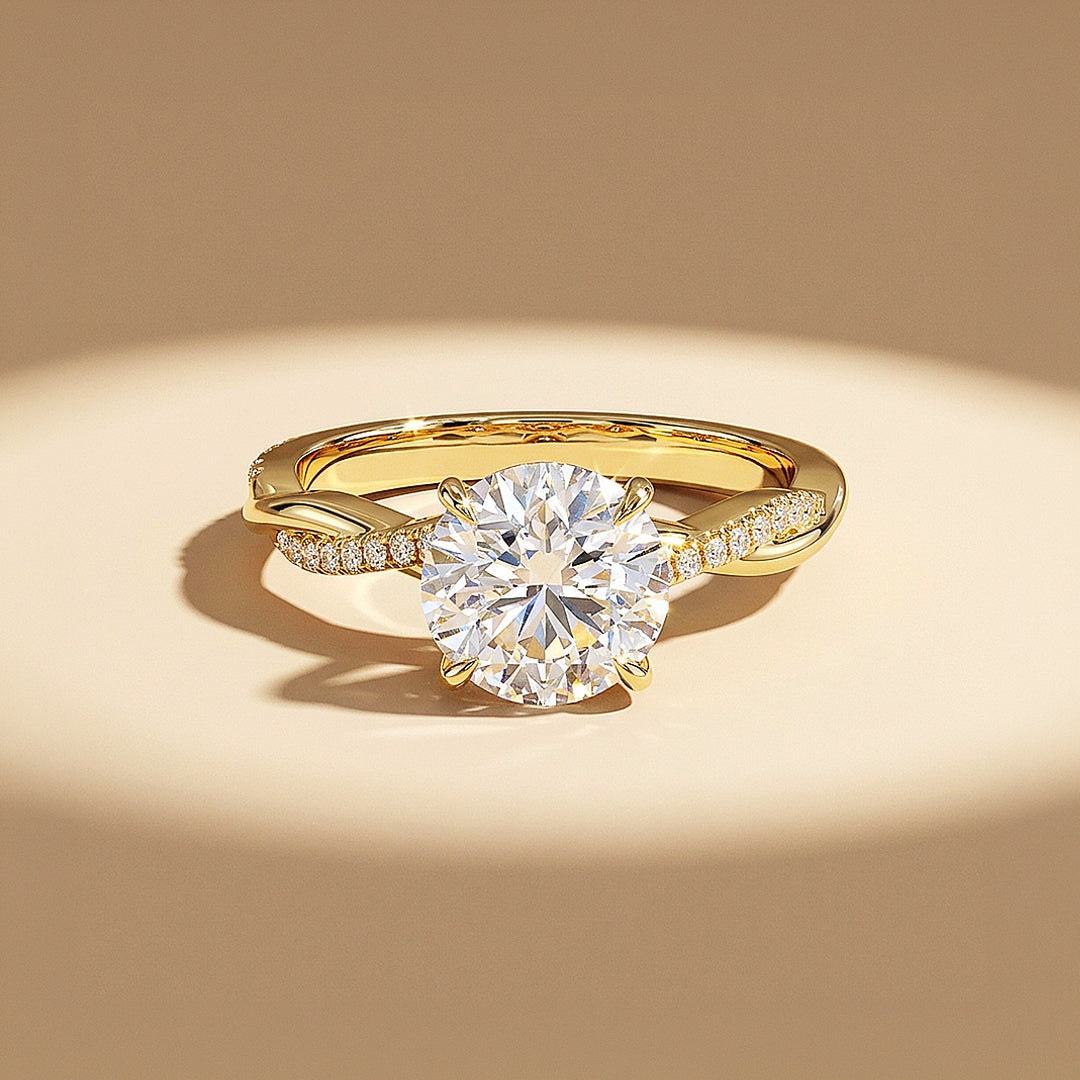 Round Moissanite Twisted Pavé Band Ring | 925 Sterling Silver | PRM7231