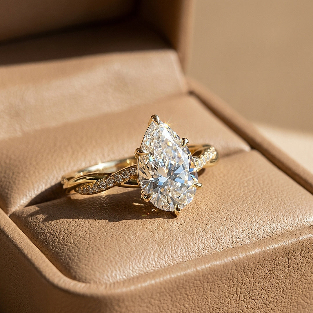 Pear Moissanite Twisted Pavé Band Ring | 925 Sterling Silver | PRM7232