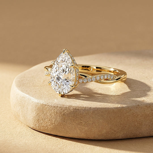 Pear Moissanite Twisted Pavé Band Ring | 925 Sterling Silver | PRM7232