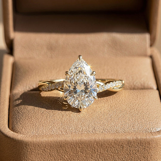 Pear Moissanite Twisted Pavé Band Ring | 925 Sterling Silver | PRM7232