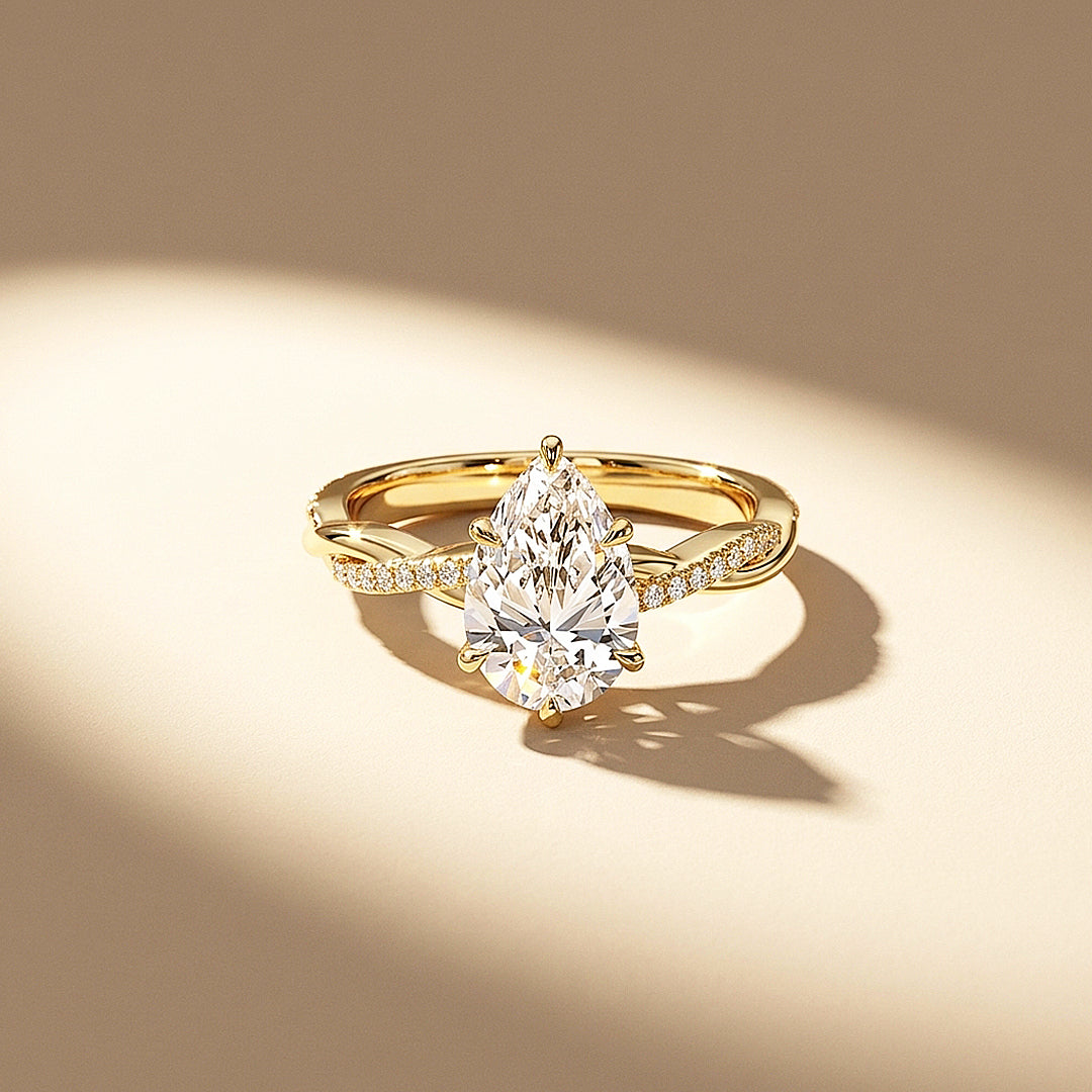 Pear Moissanite Twisted Pavé Band Ring | 925 Sterling Silver | PRM7232