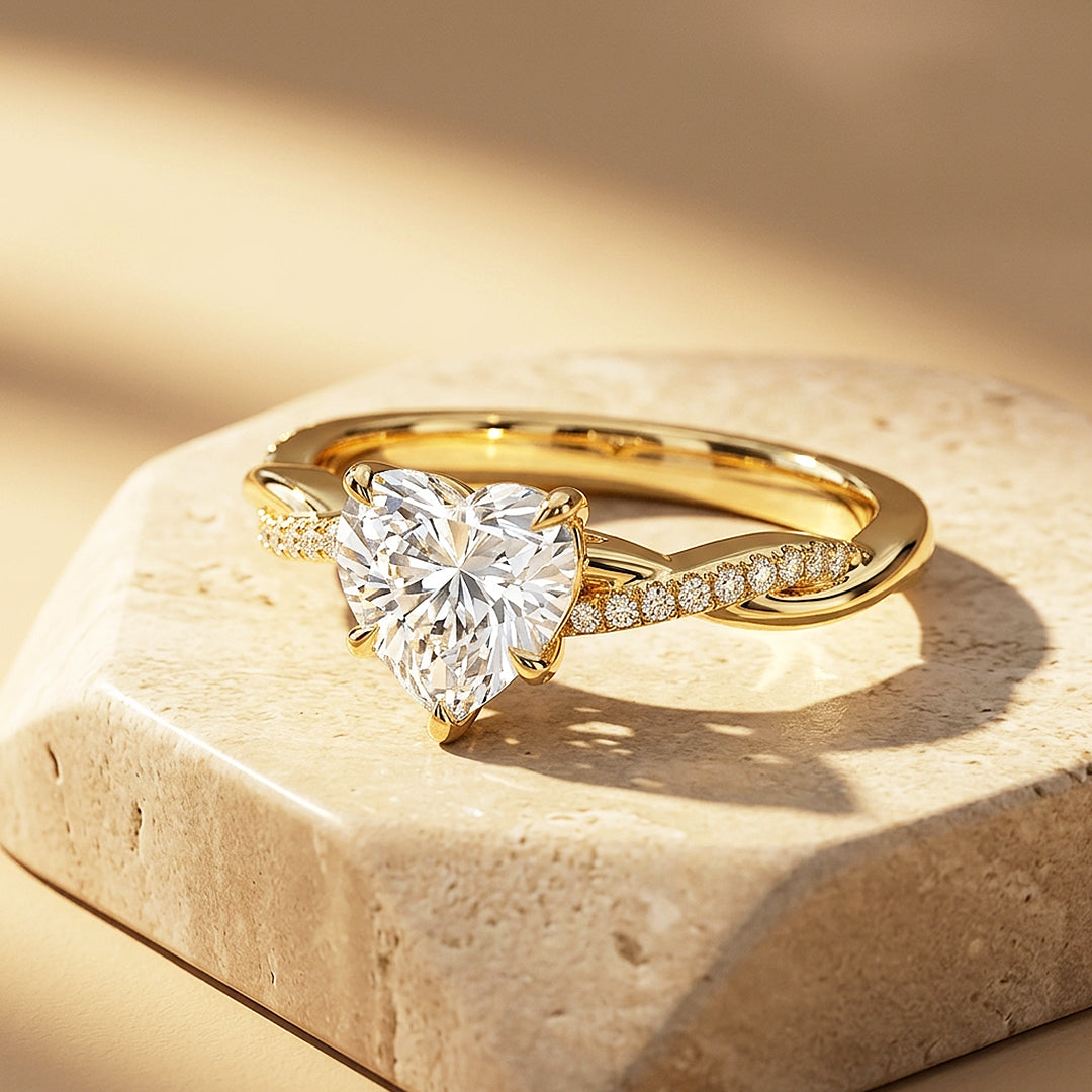 Heart Moissanite Twisted Pavé Band Ring | 925 Sterling Silver | PRM7233