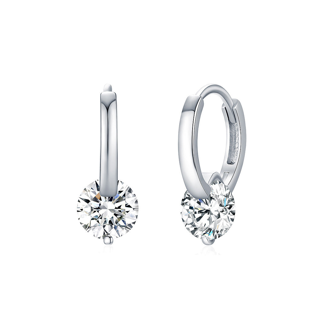 Solitaire Tension Set Huggie Earrings | Moissanite | 925 Sterling Silver | Prm8103 - Earrings | Singapore Jewellery, Wedding Rings &amp; Gifts | Same Day Delivery | Tiara.com.sg