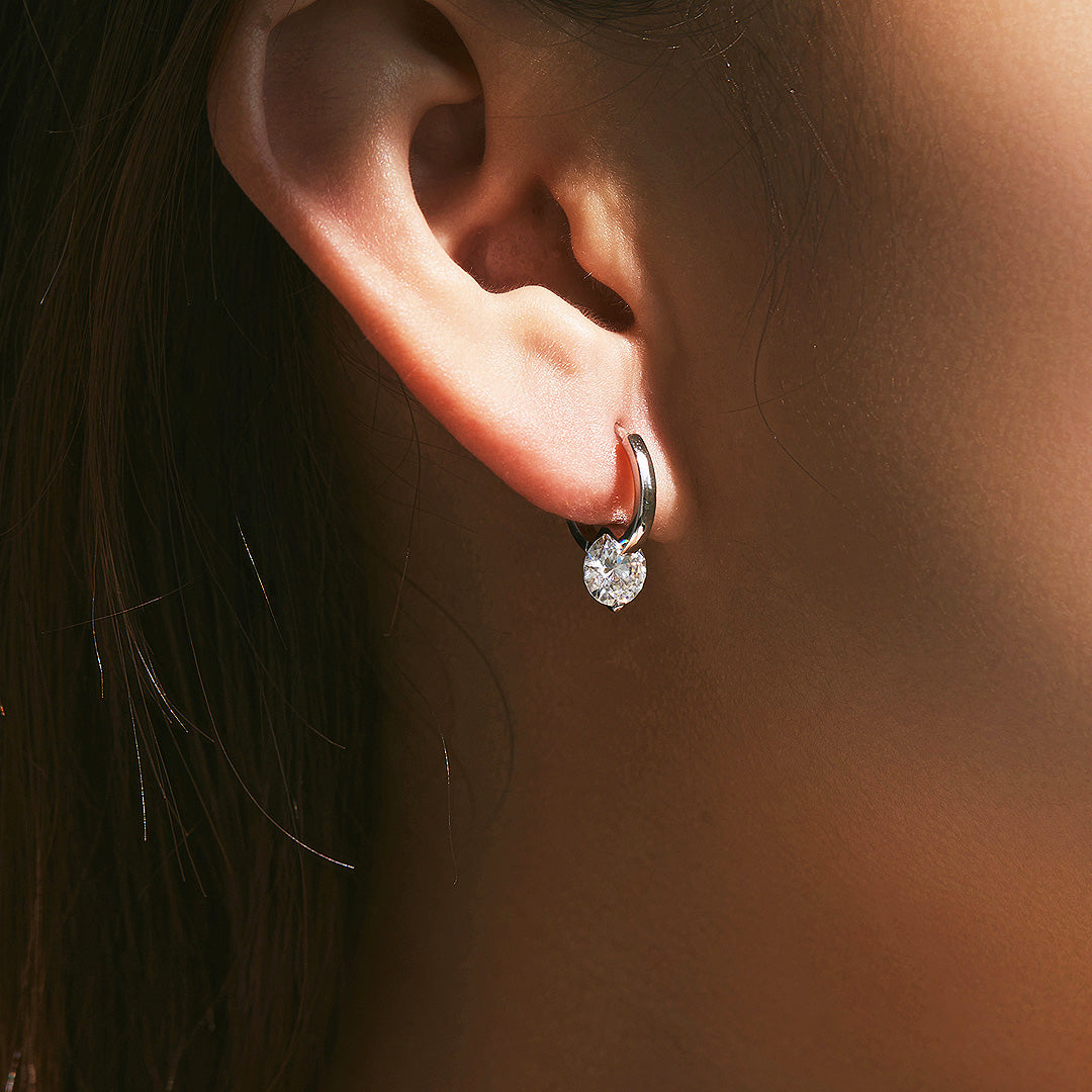 Solitaire Tension Set Huggie Earrings | Moissanite | 925 Sterling Silver | Prm8103 - Earrings | Singapore Jewellery, Wedding Rings & Gifts | Same Day Delivery | Tiara.com.sg