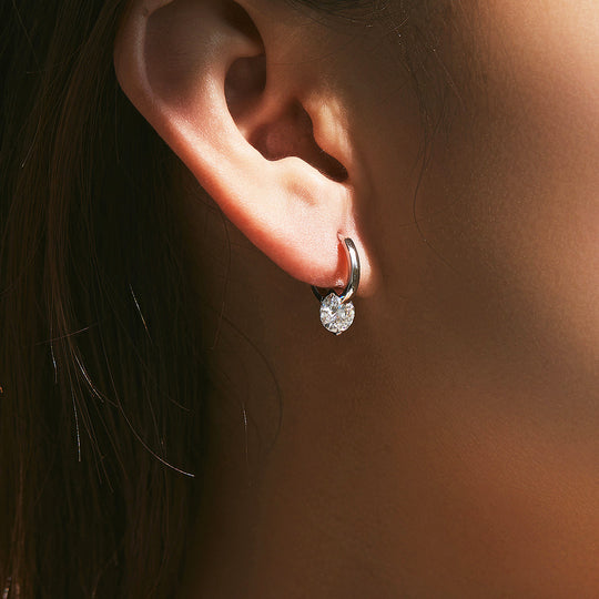 Solitaire Tension Set Huggie Earrings | Moissanite | 925 Sterling Silver | Prm8103 - Earrings | Singapore Jewellery, Wedding Rings &amp; Gifts | Same Day Delivery | Tiara.com.sg