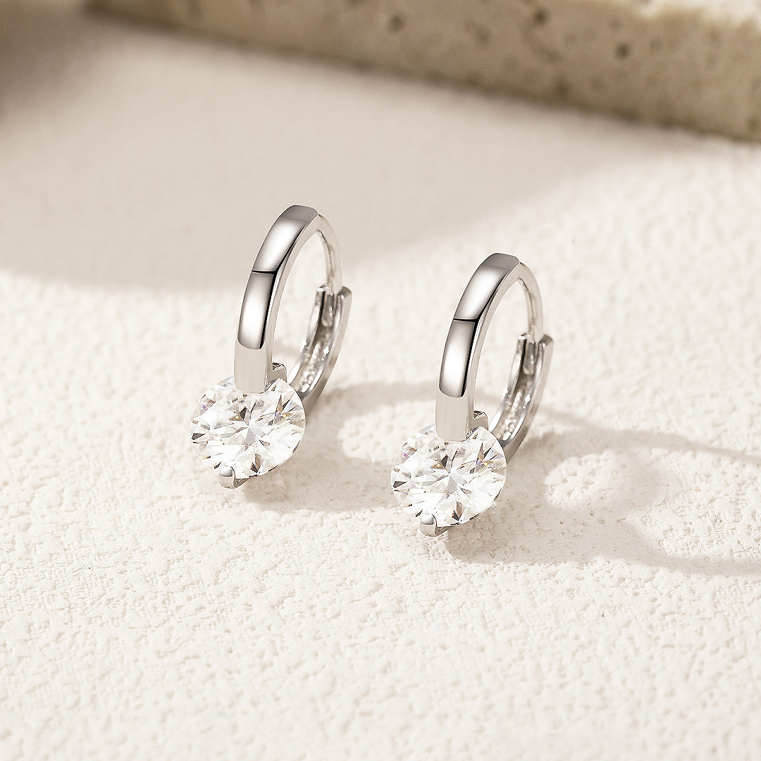 Solitaire Tension Set Huggie Earrings | Moissanite | 925 Sterling Silver | Prm8103 - Earrings | Singapore Jewellery, Wedding Rings &amp; Gifts | Same Day Delivery | Tiara.com.sg