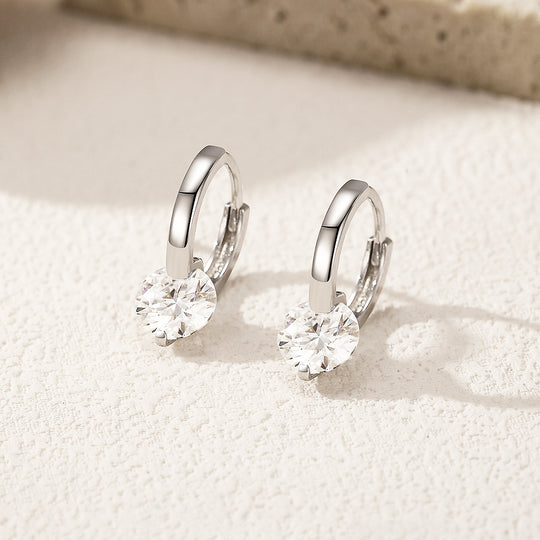 Solitaire Tension Set Huggie Earrings | Moissanite | 925 Sterling Silver | Prm8103 - Earrings | Singapore Jewellery, Wedding Rings &amp; Gifts | Same Day Delivery | Tiara.com.sg