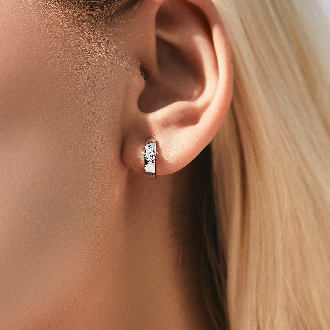 Solitaire Tension Set Huggie Earrings | Moissanite | 925 Sterling Silver | Prm8104 - Earrings | Singapore Jewellery, Wedding Rings & Gifts | Same Day Delivery | Tiara.com.sg