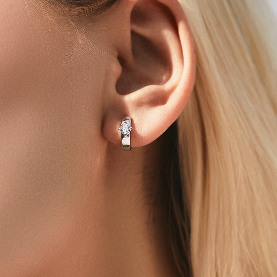 Solitaire Tension Set Huggie Earrings | Moissanite | 925 Sterling Silver | Prm8104 - Earrings | Singapore Jewellery, Wedding Rings &amp; Gifts | Same Day Delivery | Tiara.com.sg