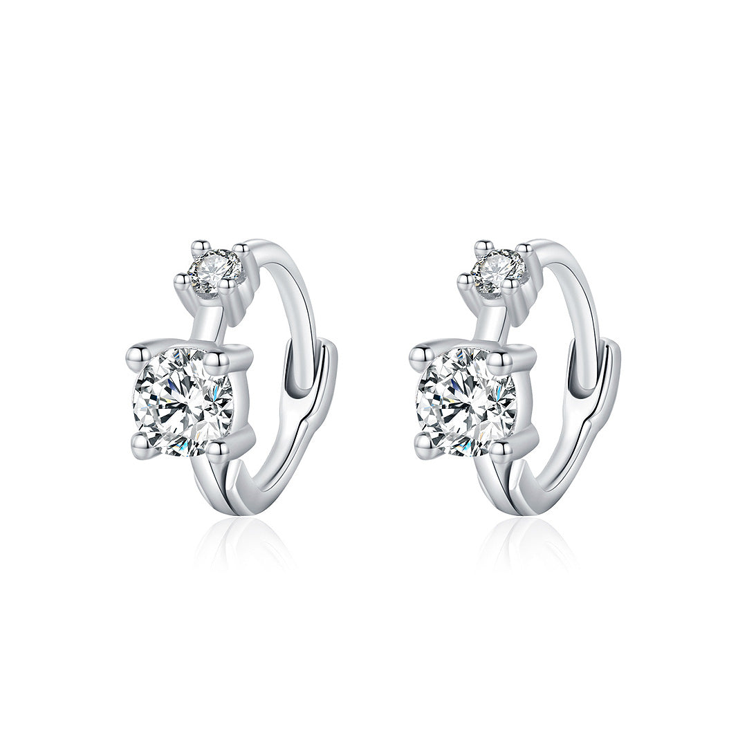 Double Solitaire Cluster Huggie Earrings | Diamond Simulant | 925 Sterling Silver | Prm8105 - Earrings | Singapore Jewellery, Wedding Rings &amp; Gifts | Same Day Delivery | Tiara.com.sg