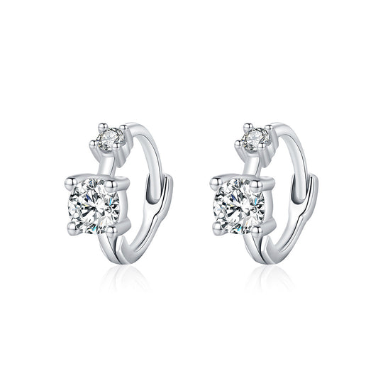 Double Solitaire Cluster Huggie Earrings | Diamond Simulant | 925 Sterling Silver | Prm8105 - Earrings | Singapore Jewellery, Wedding Rings &amp; Gifts | Same Day Delivery | Tiara.com.sg