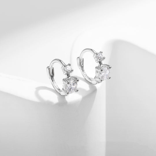 Double Solitaire Cluster Huggie Earrings | Diamond Simulant | 925 Sterling Silver | Prm8105 - Earrings | Singapore Jewellery, Wedding Rings &amp; Gifts | Same Day Delivery | Tiara.com.sg