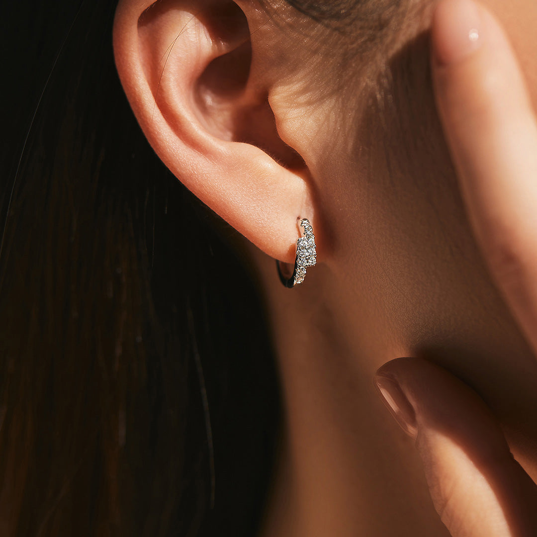 Pavé Tapered Cluster Huggie Earrings | Moissanite | 925 Sterling Silver | Prm8106 - Earrings | Singapore Jewellery, Wedding Rings & Gifts | Same Day Delivery | Tiara.com.sg